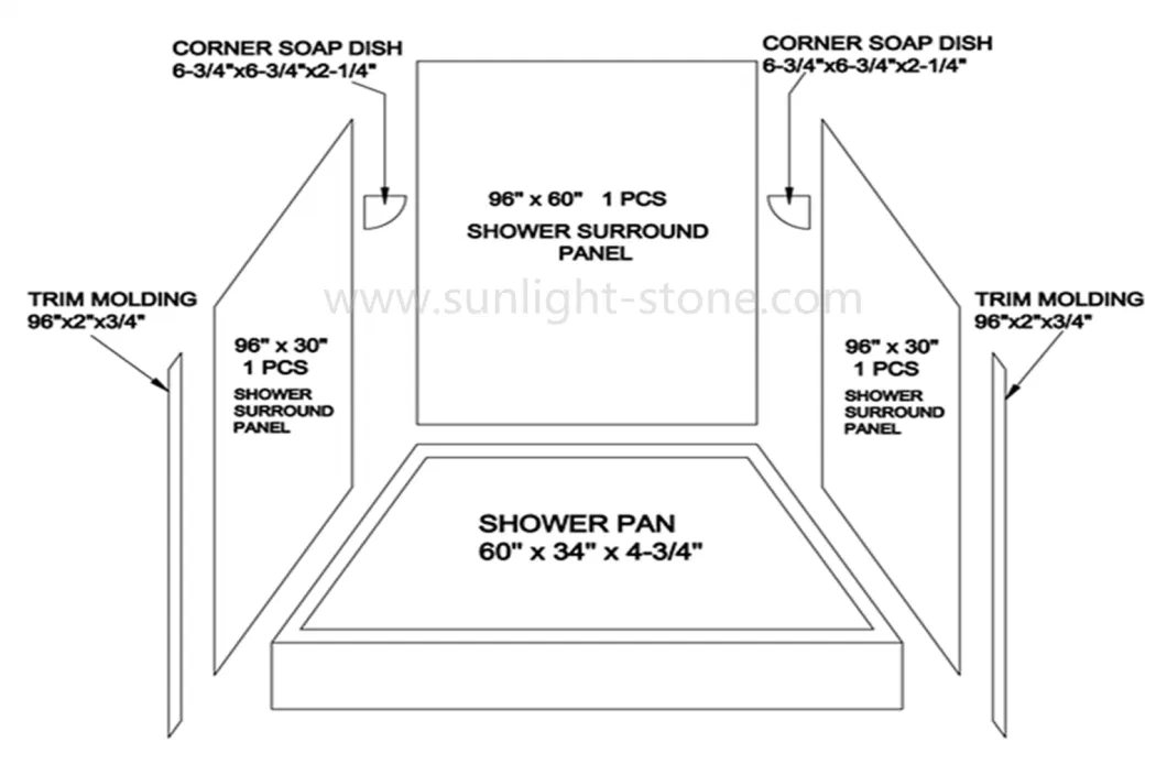 Ts-EV 3X8 Chevron Solid Surface White Cultured Marble Tub Surround Shower Wall Panel for American Hotel