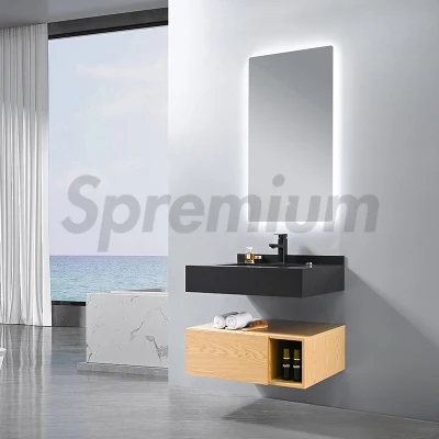 Mobili per pensili da bagno con pannelli in legno moderni e minimalisti europei con cassetto e specchio